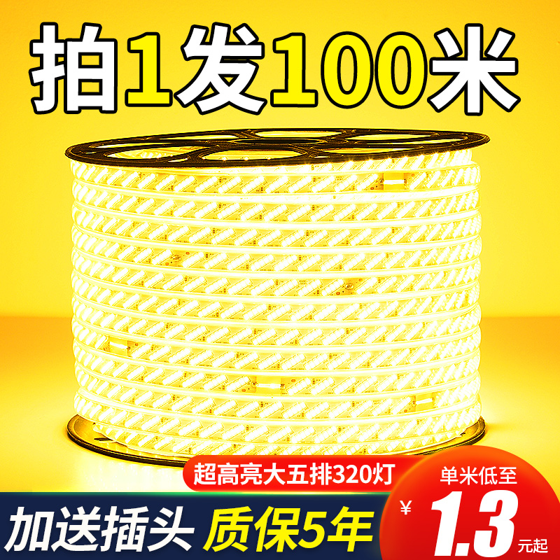 led灯带条100米超亮白光软灯条户外亮化工程装饰室外防水线灯220v