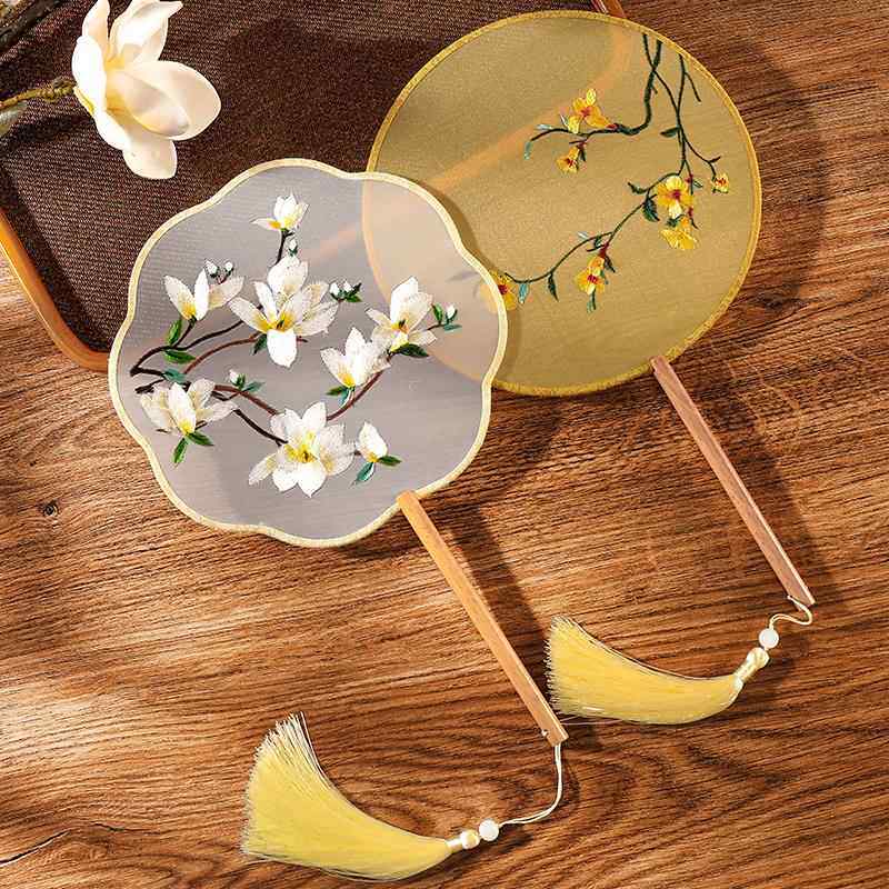 团扇舞蹈专用古典舞儿童网红古风扇子仙气古代精致夏天双面刺绣