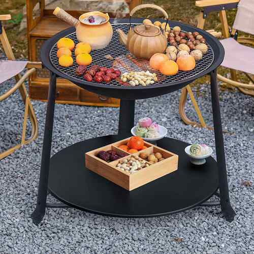 冬日庭院围炉煮茶桌 家用室内取暖炭火炉 户外多功能烧烤架烧烤炉