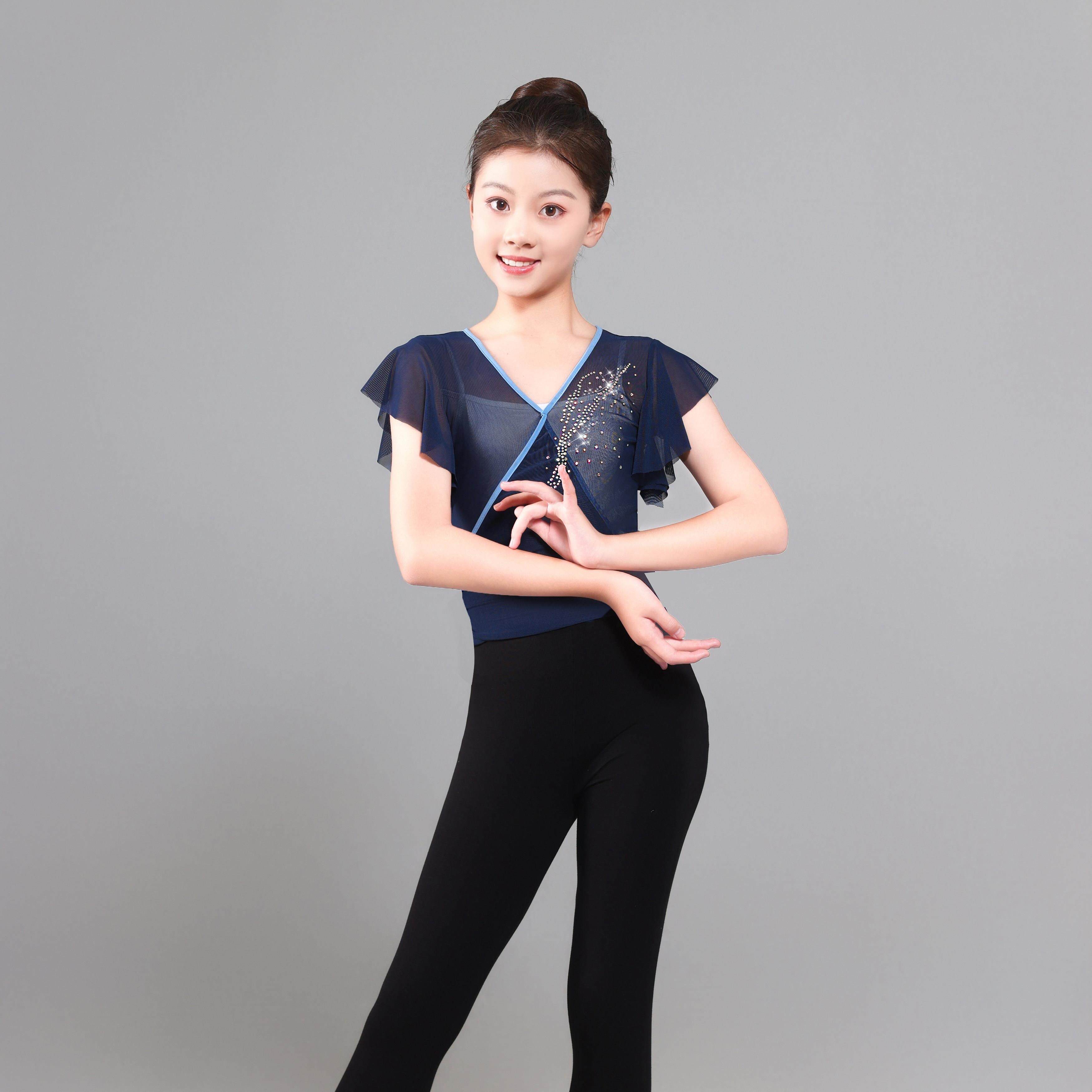 新款幼儿女儿童古典身韵纱衣民族舞短袖练功服基训舞蹈演出服
