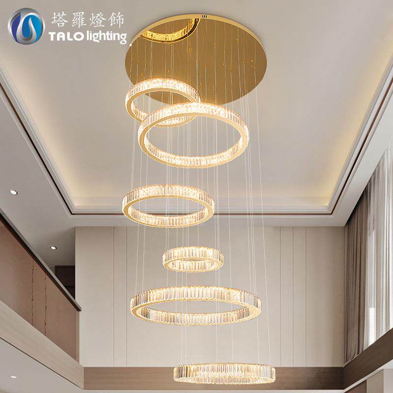 现代简约别墅挑空客厅吊灯复式楼中空大吊灯loft公寓轻奢水晶灯具