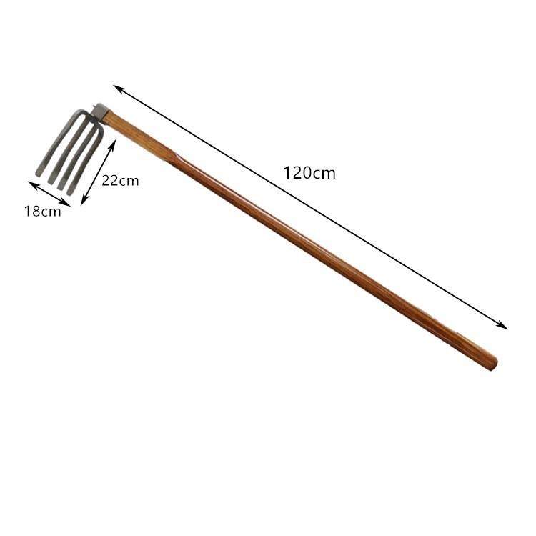 小岛工具全钢木柄锻打大号四齿耙子农用松土锄头花园园艺铁锹爪勾