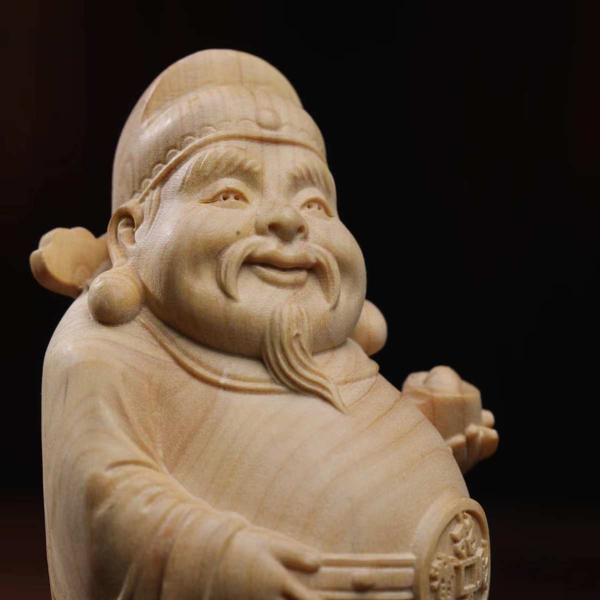 实木财神根雕手把饰品文玩文木雕小叶摆件把玩黄杨件卡通关公