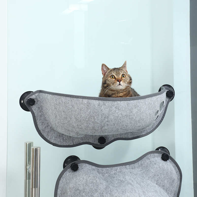 月亮船吸盘猫窝吊床悬挂玻璃吸盘毛毡猫窝空中别墅猫咪宠物窝