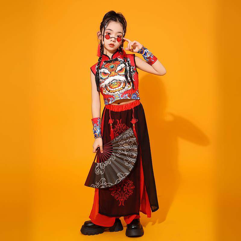 正品一元女童街舞中国六风走秀服方醒狮戏曲素国潮男童表演东服新
