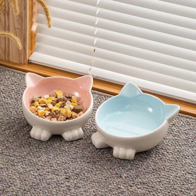 可爱猫碗陶瓷小猫饭碗防打翻矮脚猫专用保护颈椎斜口食盆饮水盆碗