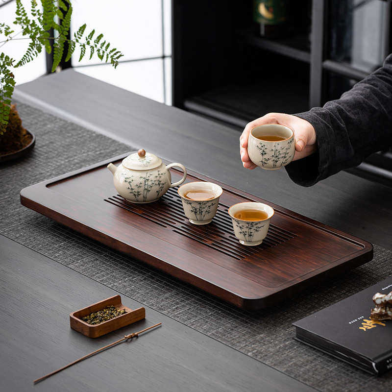 楠竹茶盘家用客厅小型功夫茶具一体干泡茶盘储排两用茶台茶海茶托