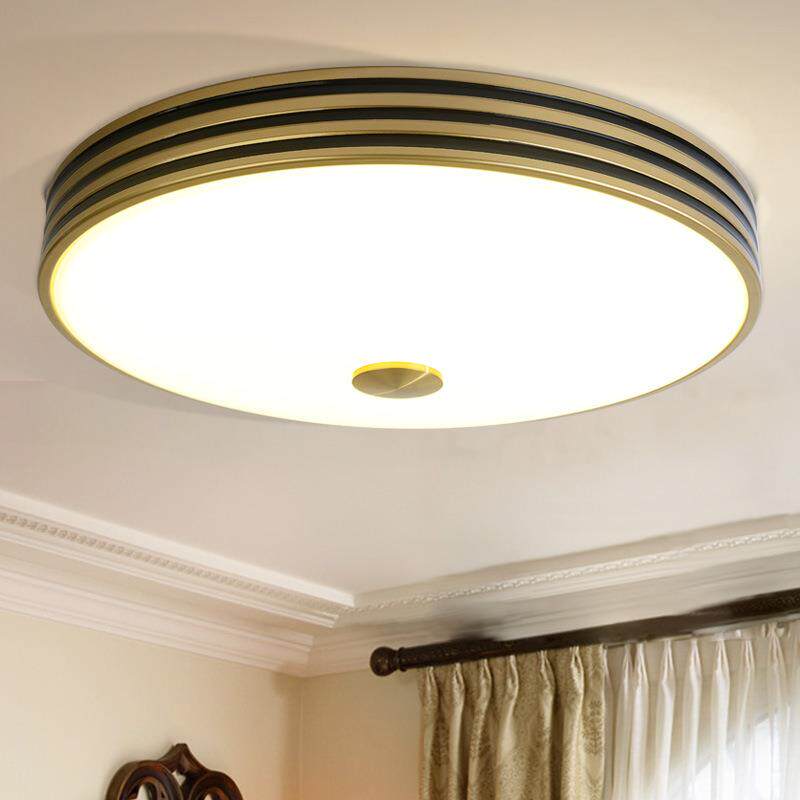 美式吸顶灯现简约LED吸顶灯北欧房间书房三色变光圆形铁艺灯饰