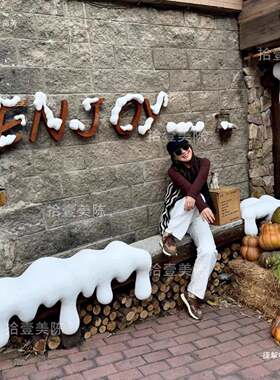 冬季冰雪山色装饰道具圣诞KVJ节白雪挂冰挂坠面门头房屋檐外墙店