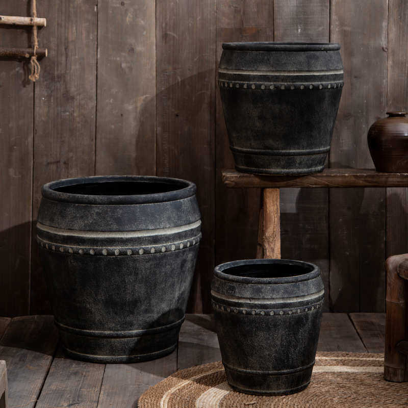 复古做旧黑色仿古罐镁泥花盆大号口径落地绿植橡皮树尤加利侘寂风,鲜花速递/花卉仿真/绿植园艺,花盆,淘宝优惠券,粉丝福利购,淘宝优惠卷