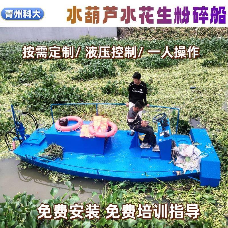 广东湖北水草水葫芦粉碎船水上碎草设备全自动割草船水面除草船
