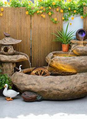 花园水景陶罐流水摆件循环水系装饰造景招财生态鱼缸景观可养鱼