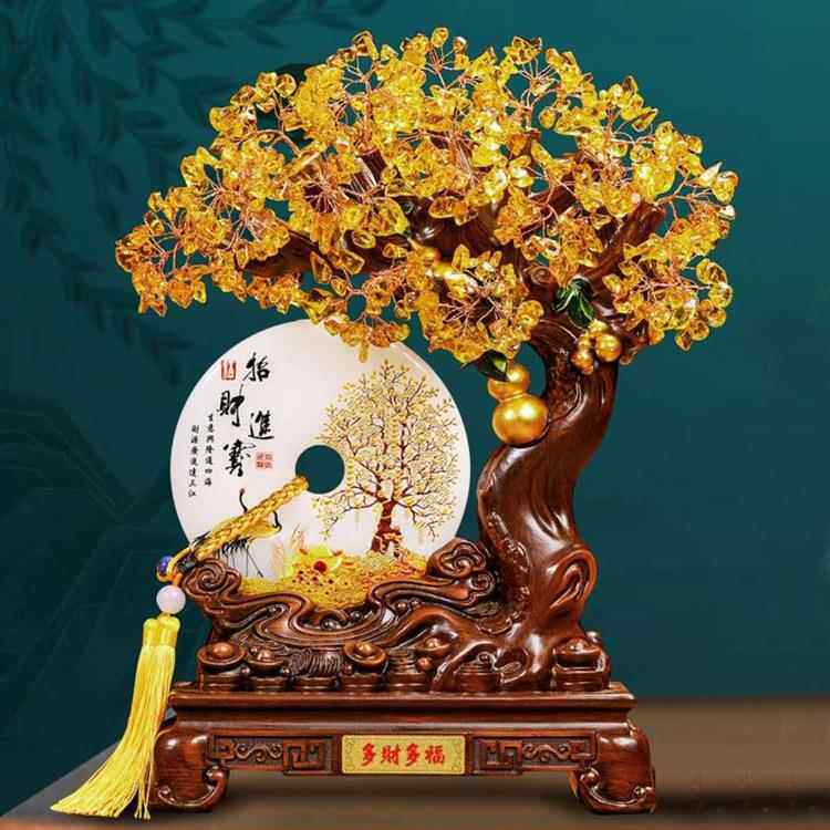 沙金发财树摆件黄水晶摇钱树聚宝盆店铺开业银行保险开门红礼品