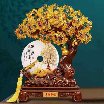 沙金发财树摆件黄水晶摇钱树聚宝盆店铺开业银行保险开门红礼品