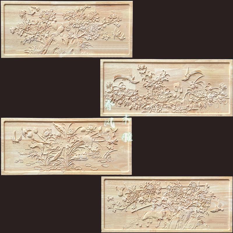 东阳木雕实木中式彷古花鸟花背景墙门楣装饰浮雕方形隔断屏风定制