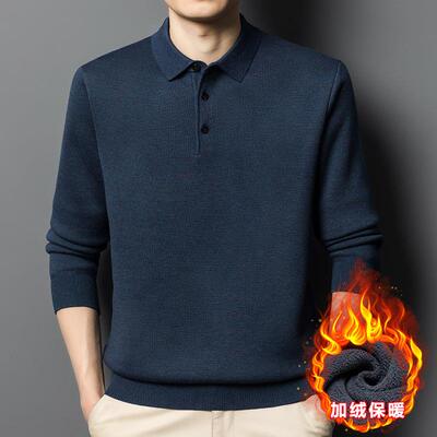 秋冬男士羊加绒加厚毛年休闲翻领套头纯色衫防寒衣毛打YM621-YA底
