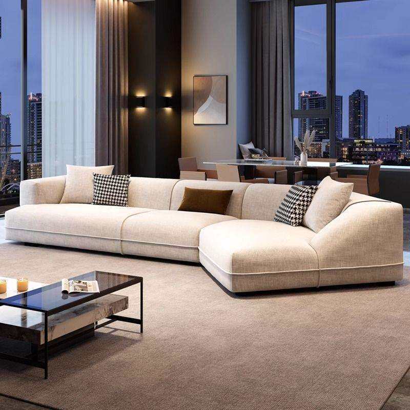 意式极简棉麻布艺沙发客厅2026新款奶油风现代简约异形转角沙发木