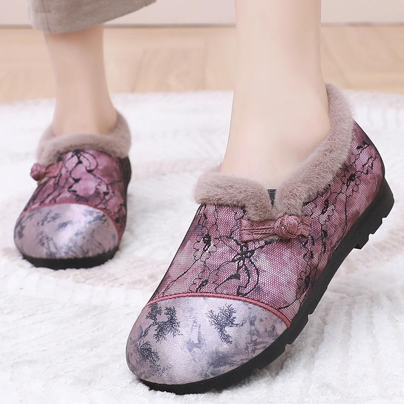 高档冬老北京布鞋女加绒软加厚保暖民族风绣花鞋滑底舒适妈防妈棉
