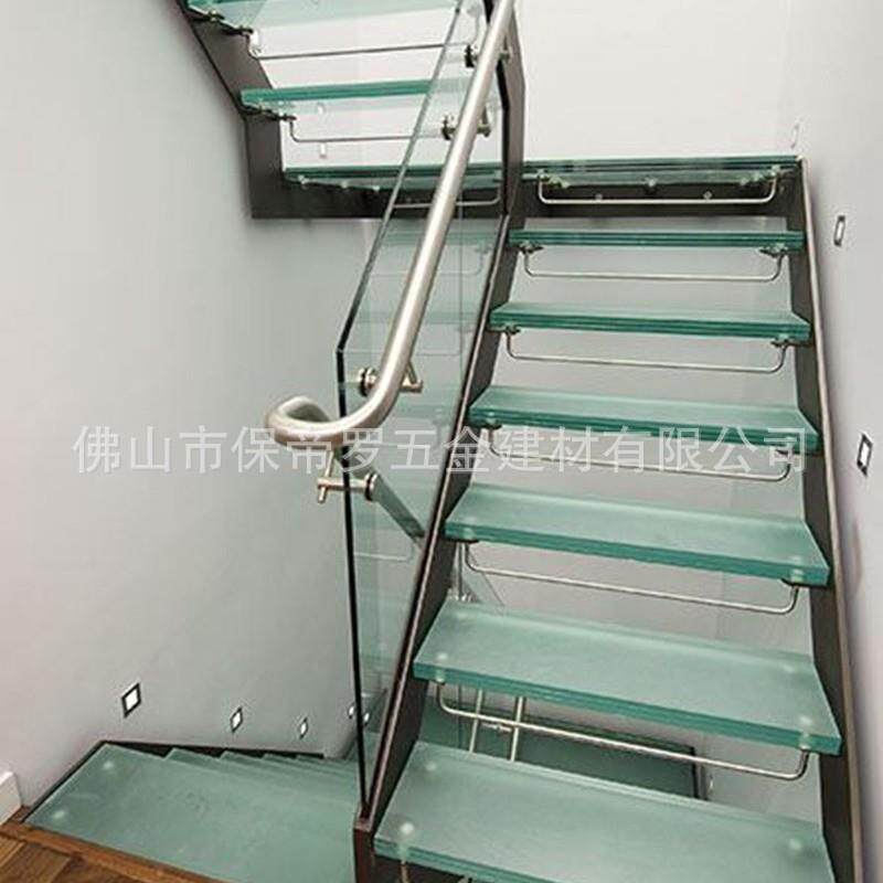不锈钢铁艺双梁玻璃楼梯栏杆家用现代风
