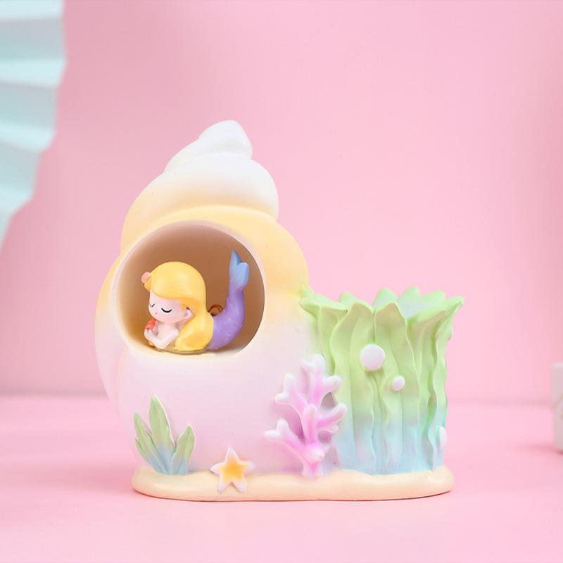 创意少女灯心美人笔筒灯小夜灯鱼星星艺品摆件桌面2104-55工装饰