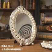 单面镜银色 欧式 西洋梳妆镜子台式 珍珠化妆椭圆镜面创意情人节新品