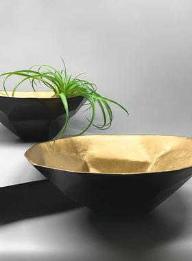 现代轻奢黑金树脂盆样板房客厅收纳碗装花盆饰品摆件
