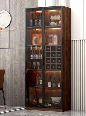 酒柜靠墙储物柜轻奢玻璃酒柜餐边柜家用一体边柜玻璃门展示P^