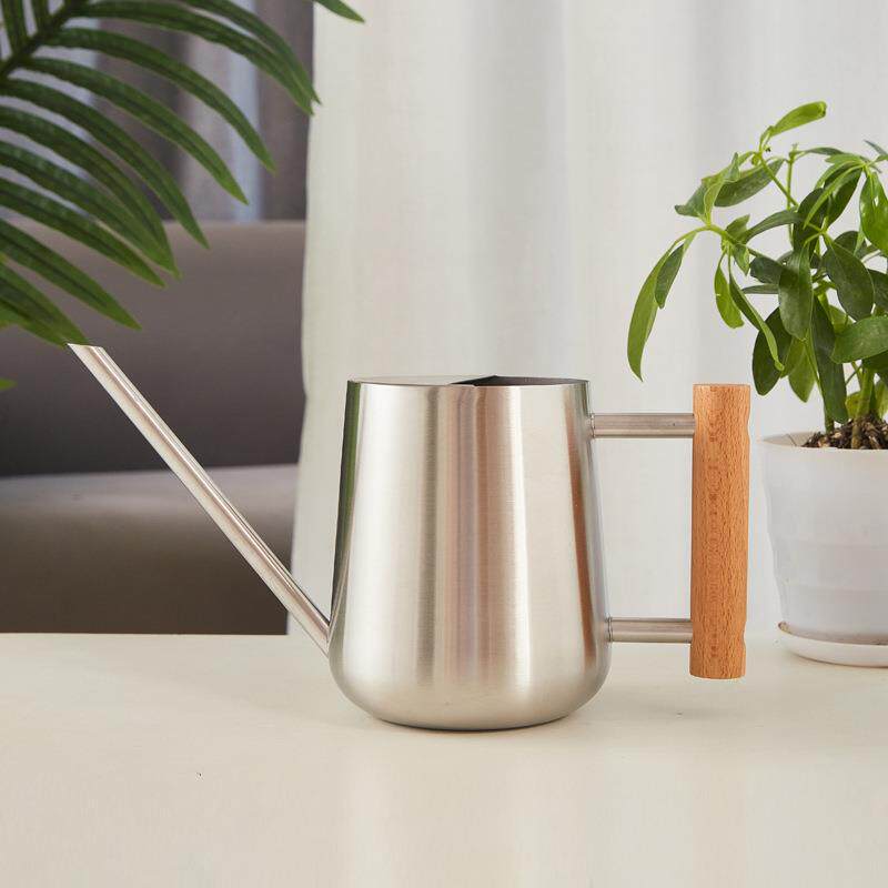 新款不锈钢浇花水壶园艺金属小型喷壶爆款家用木柄洒水器1000ML