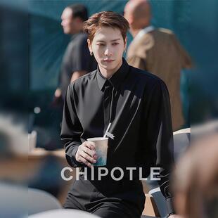 韩国CHIPOTLE王嘉尔同款黑色衬衫男2025秋季高级感人夫感内搭外套