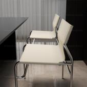 中古意式 餐椅靠背家用简约不锈钢餐桌椅马鞍皮极简设计师轻奢椅子