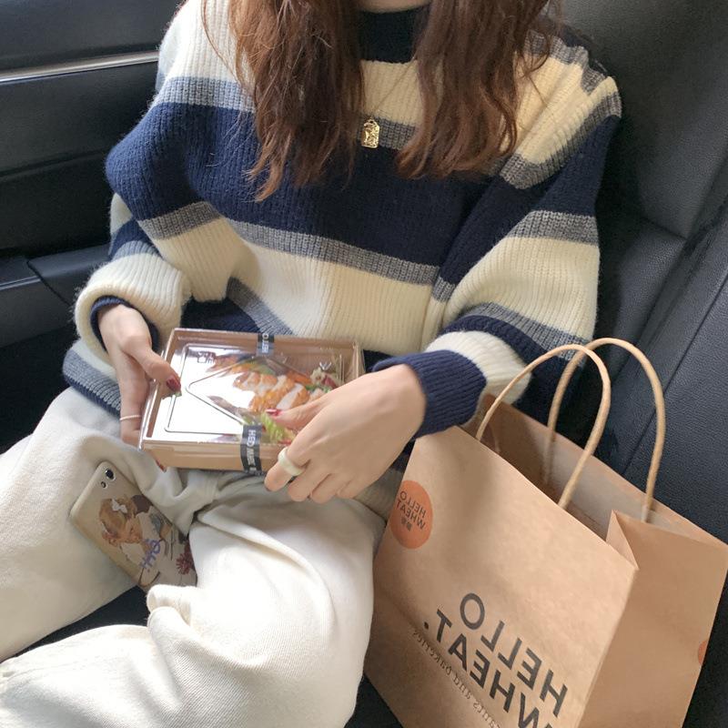 trendy wear outer womens sweater striped lazy loose