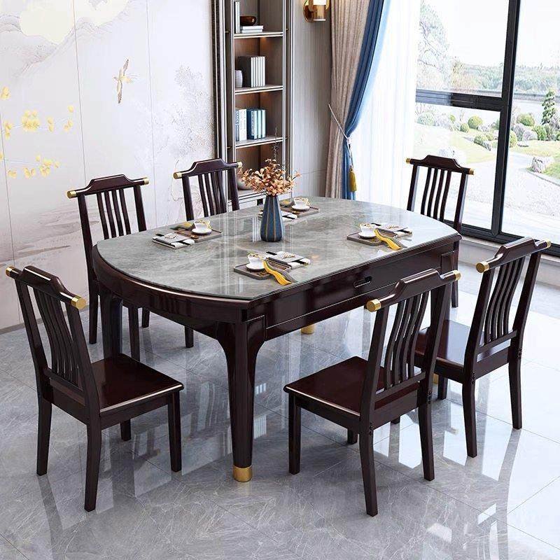 新中式实木岩板餐桌现代简约家用小户型可伸缩方圆两用客厅饭桌子,住宅家具,岩板餐桌,淘宝优惠券,粉丝福利购,淘宝优惠卷