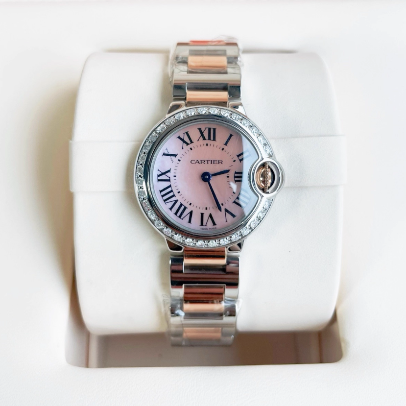 98新 卡地亚蓝气球系列钢18K金石英手表28.5MM女表W6920034后镶钻