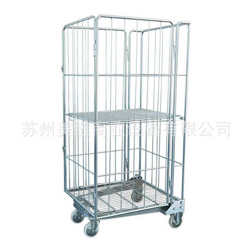 【畅销爆款】四门镀锌物流车物料搬运笼车布草车折叠物流台车