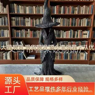 跨境新款Cracker Barrel Witch 女巫雕像万圣节树脂摆件工艺品