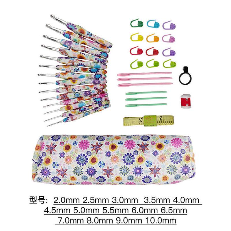 粉软套-tpr支10钩针花柄工具钩针14 印花.0pu 铝包柄02..一套