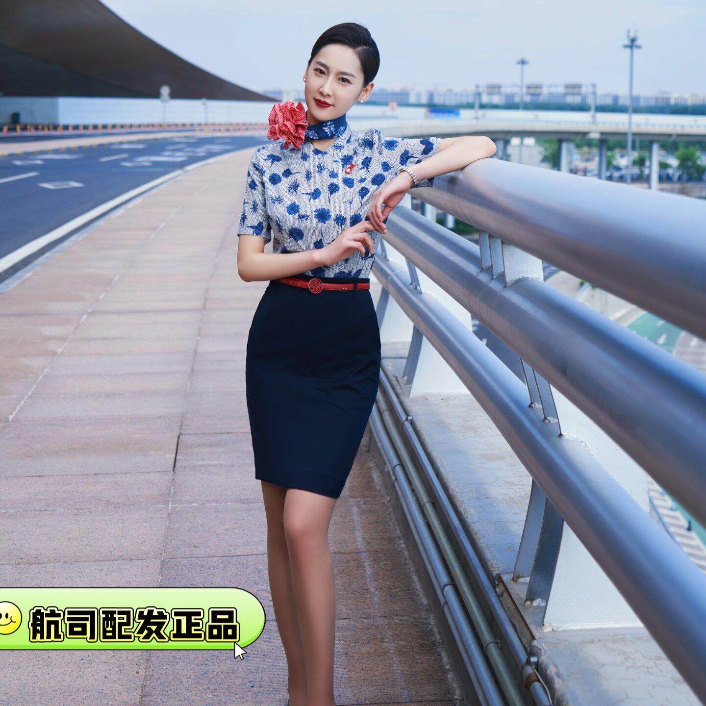 东航空姐夏季职业装 女式OL高档工作服 空乘制服套装连摆 东航制