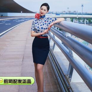 东航空姐夏季职业装 女式OL工作服 空乘制服套装连摆 东航制