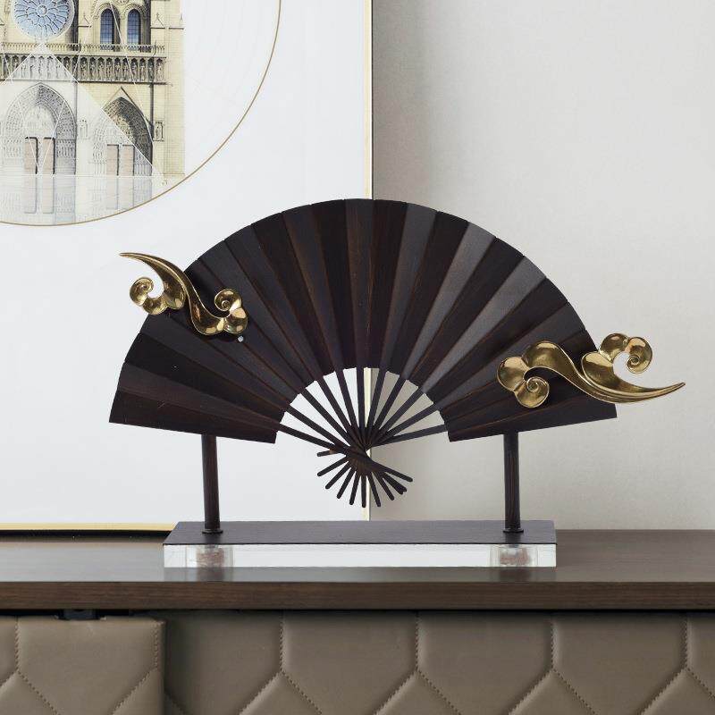新中式金属折扇摆件装饰品家居客厅电视柜玄关扇子装饰摆设工艺品