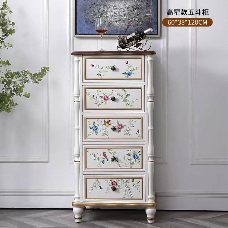 新款落地整装五斗柜欧式美式地中海彩绘斗柜收纳柜多层柜边柜