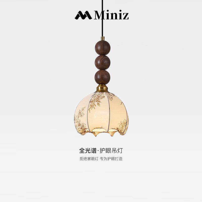 法式中古布艺花纹卧室床头吊灯护眼南洋风玄关过道走廊吊线灯
