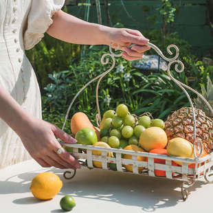 Monet Garden复古做旧铁艺篮子收纳筐欧式法式花园软装饰拍摄道具