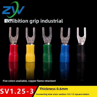铜0.6厚Sv预绝缘圆形冷压端子Sv1.25-3分叉端子座1000个