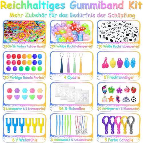 DIY Loom Bands Kit, 2900PCS+ 36Grids 36 Colors Colorful Rubb