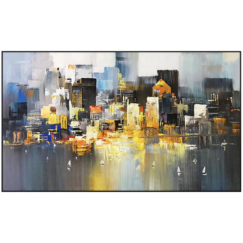 油画 手绘油画《华灯初上》客厅挂画餐厅装饰画现代纯手工抽象画