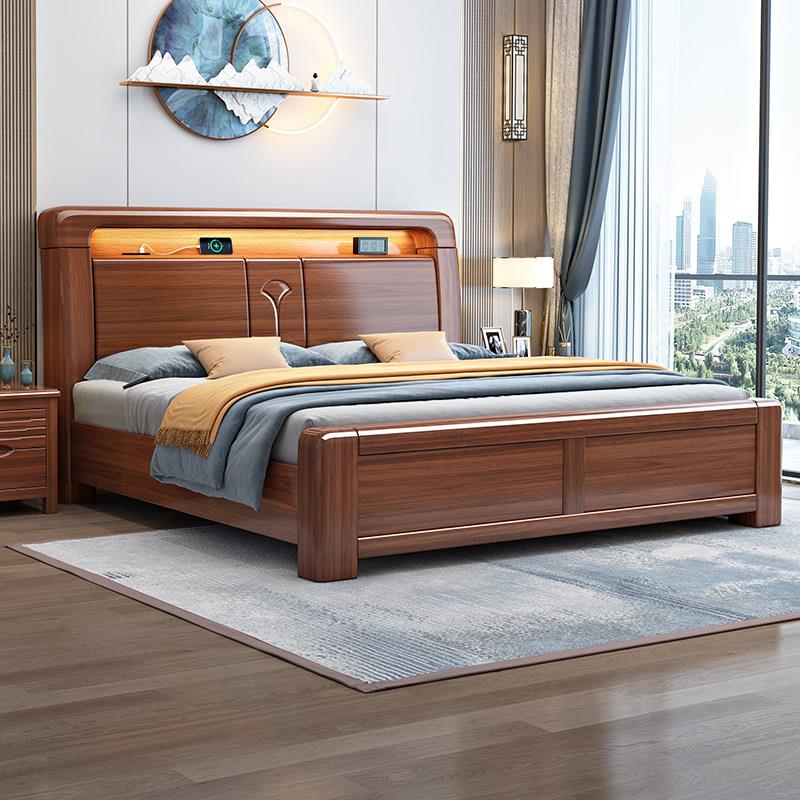 合夕胡桃木实木床榫卯结构1.8米双人床现代简约1.8米单人床