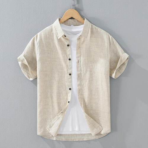 Cotton short sleeved shirt, men's breathable shirt, square