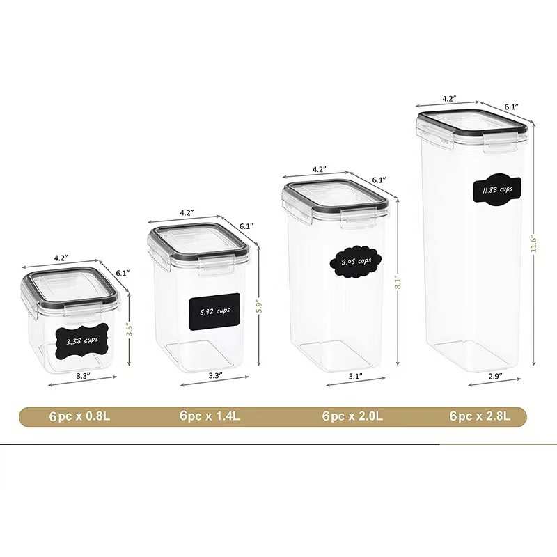 现货长方形食品密封罐塑料罐PP料食品级保鲜盒多规格储物罐24件套