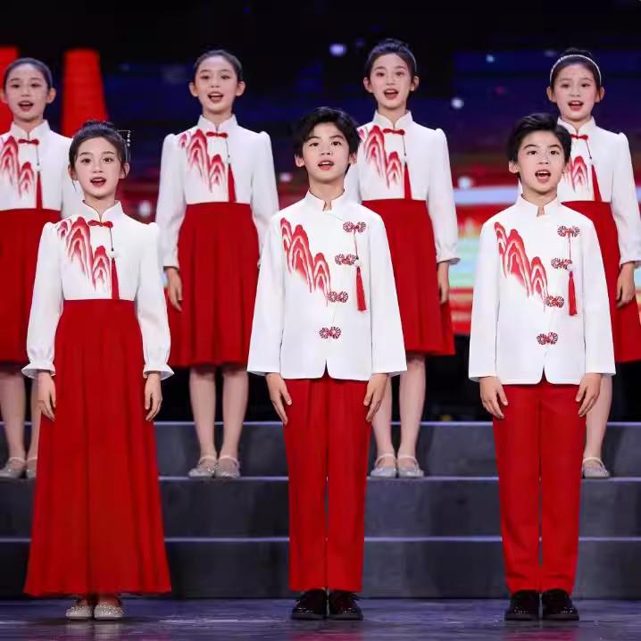 儿童中国风合唱服装六一红色爱国演出服小学生朗诵演讲比赛表演服
