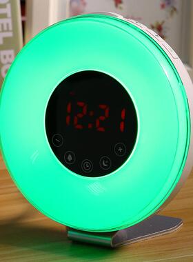 新品自唤醒睡眠灯T16然闹L模拟日出日落多彩变色调光ED钟小夜灯台